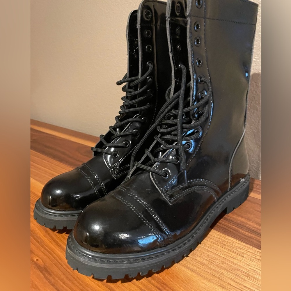 Glossy Black Combat Boots